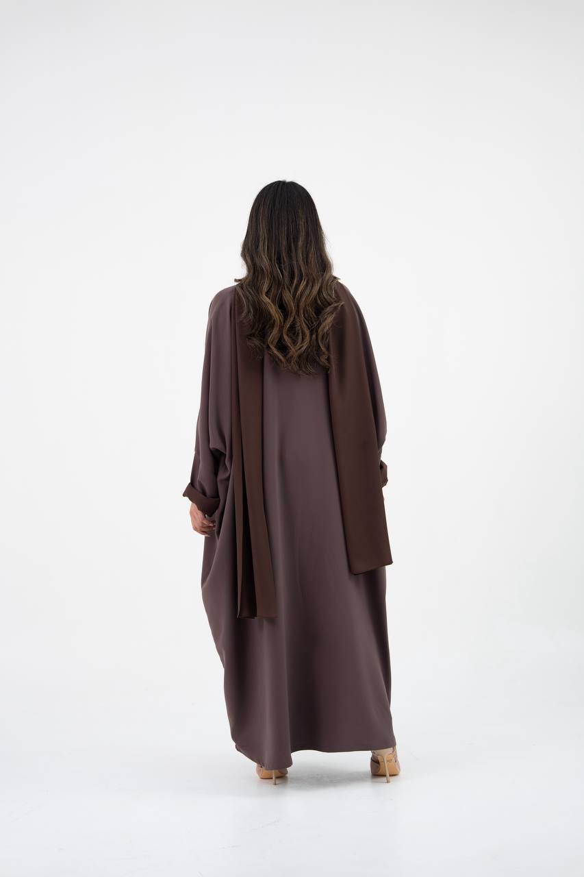 Crepe bisht abaya in coffee color with embroider