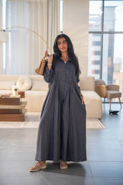 Gray linen abaya-free size