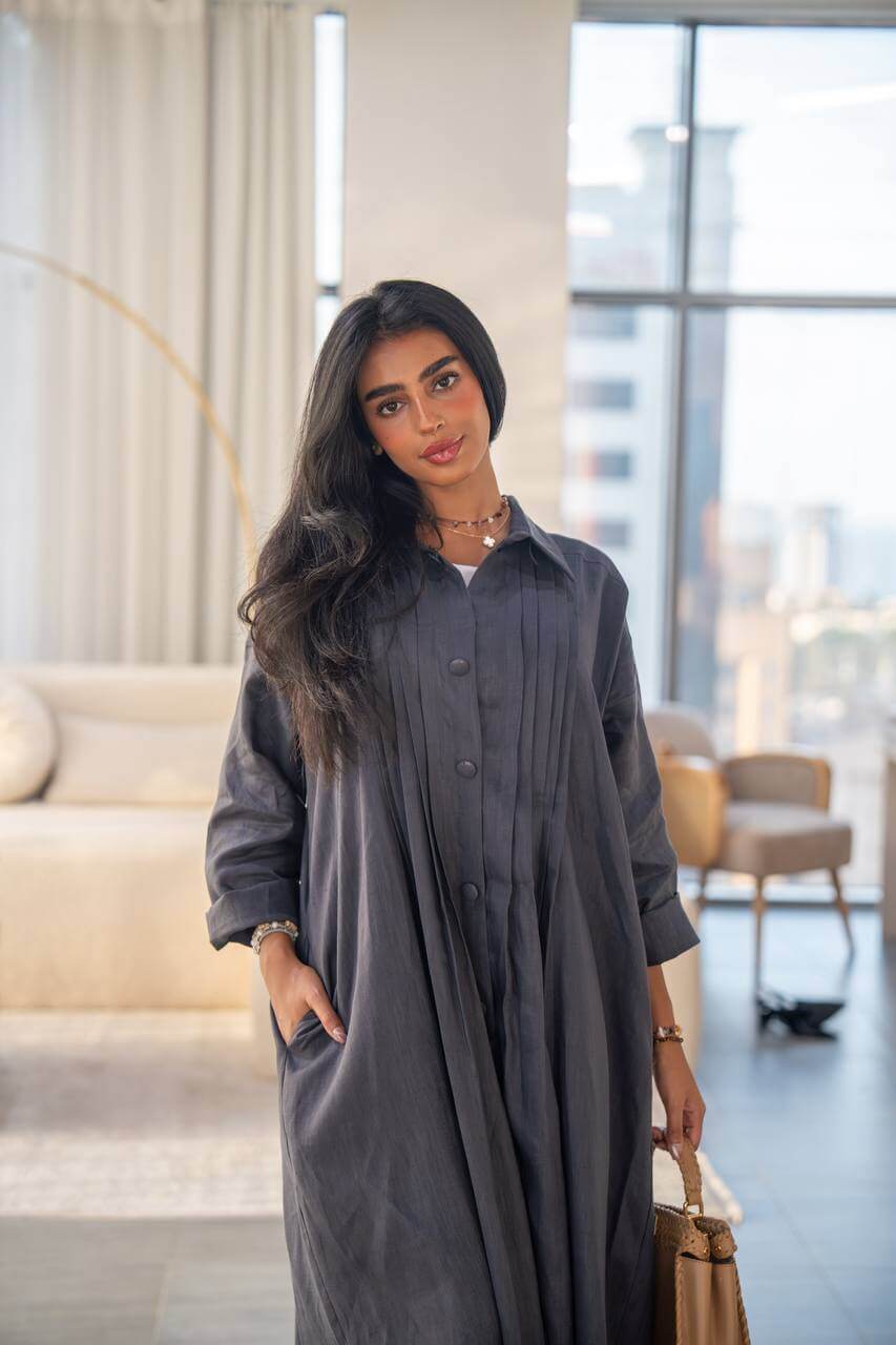 Gray linen abaya-free size