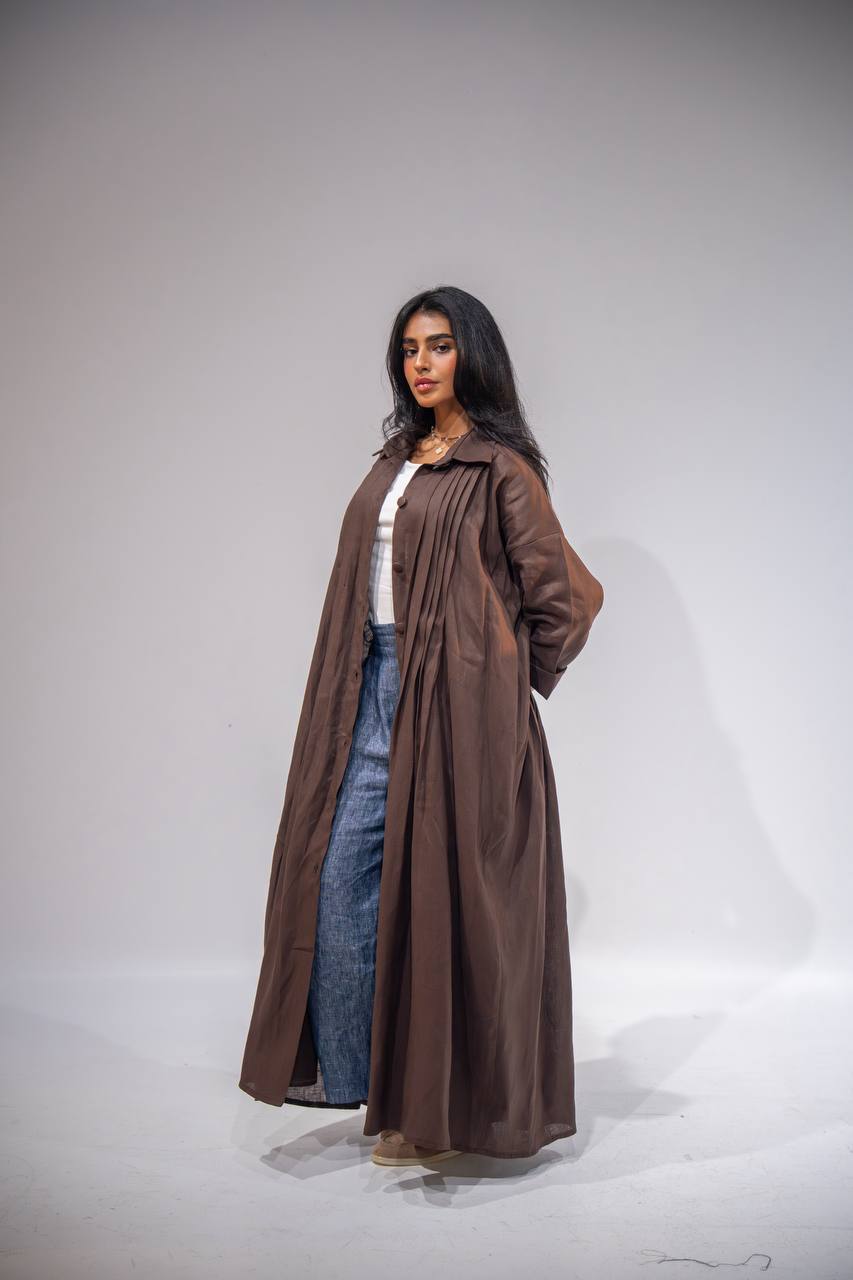 brown linen abaya-free size