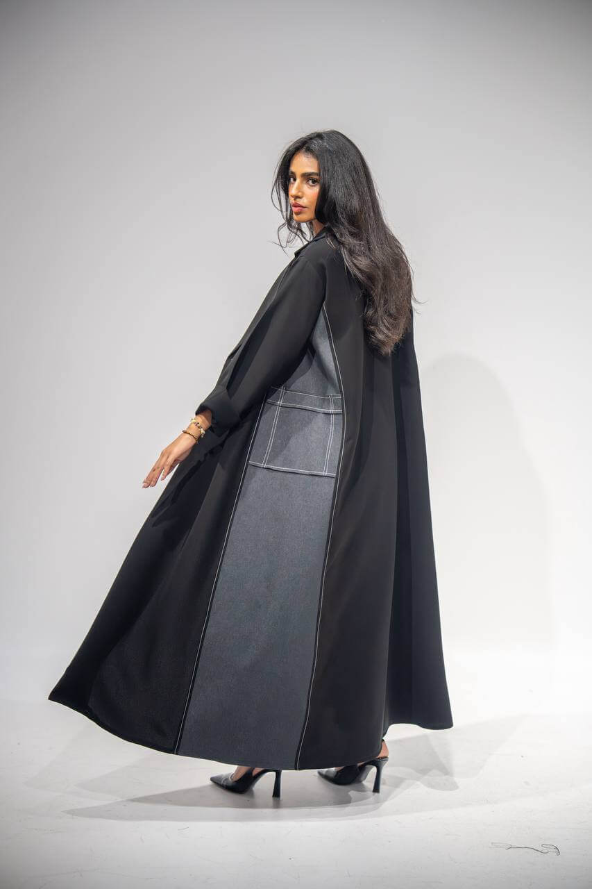 Black crepe with jeans blazer abaya