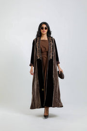 Velvet and crushed velvet abaya with hand embroider