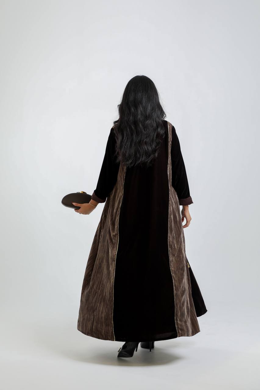 Velvet and crushed velvet abaya with hand embroider