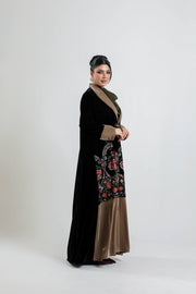 Black velvet blazer abaya with embroider