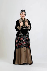 Black velvet blazer abaya with embroider