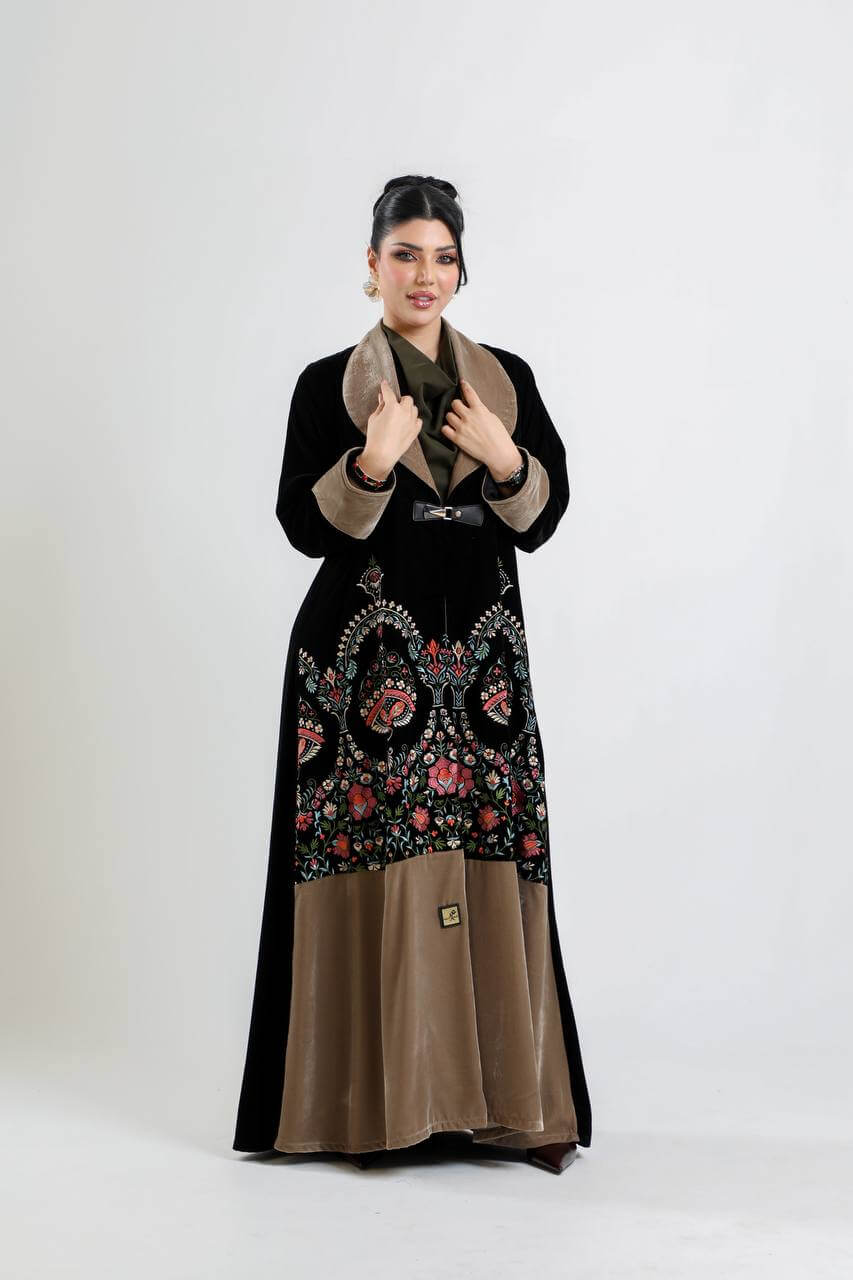 Black velvet blazer abaya with embroider