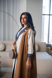 Beige and camel linen abaya