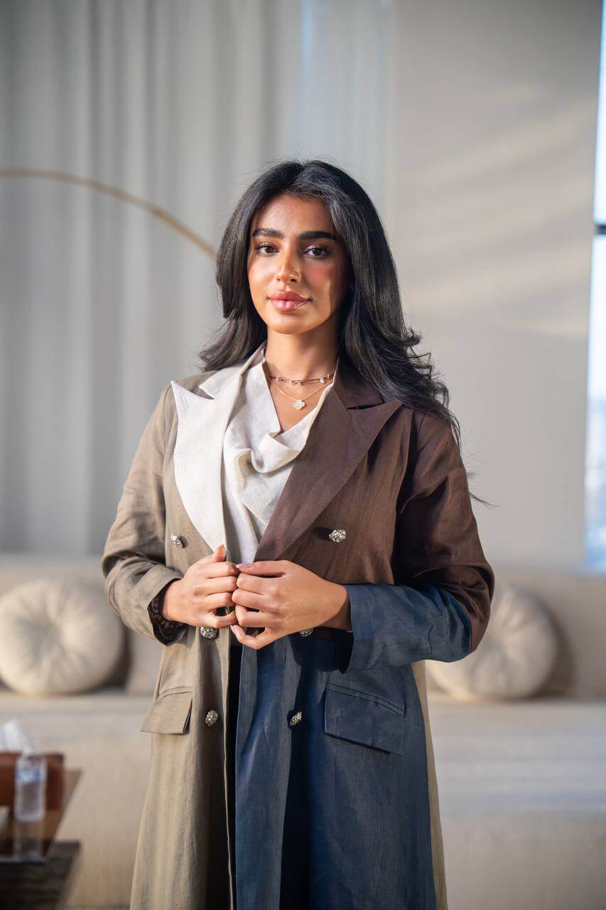 Pistachio and navy blue linen Blazer abaya