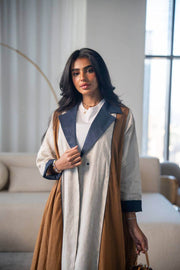 Beige and camel linen abaya