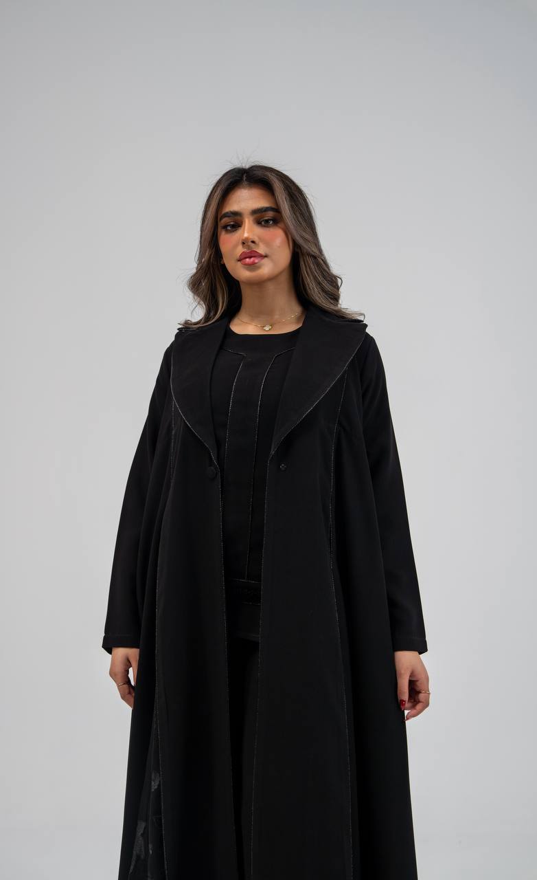 Black crepe abaya with embroidery