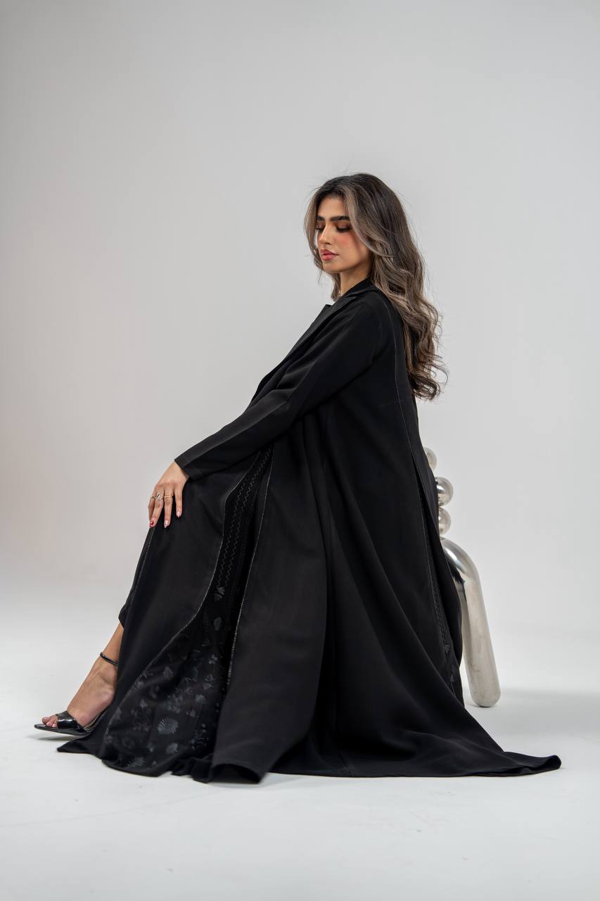 Black crepe abaya with embroidery