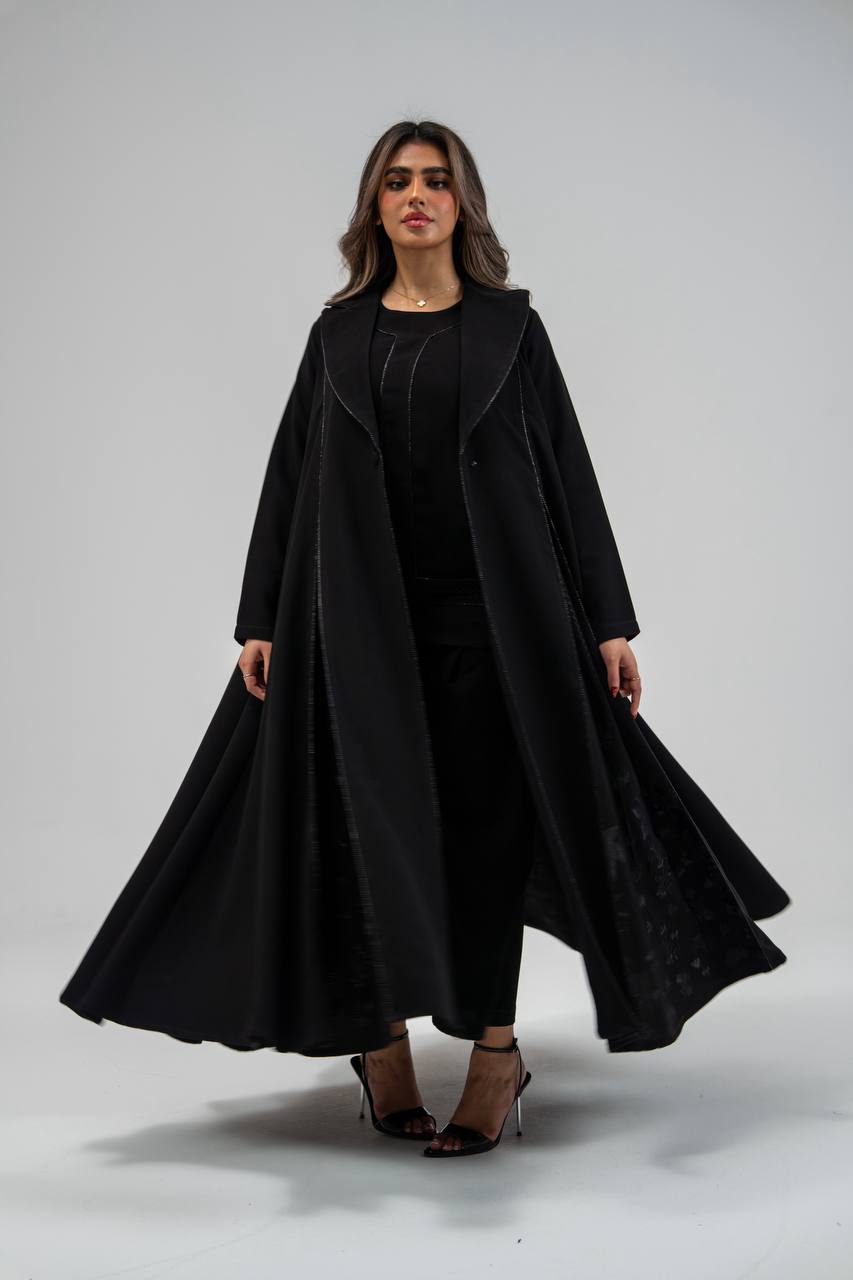 Black crepe abaya with embroidery