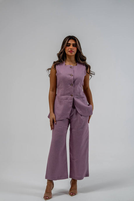 Vest and pants set, linen in purple