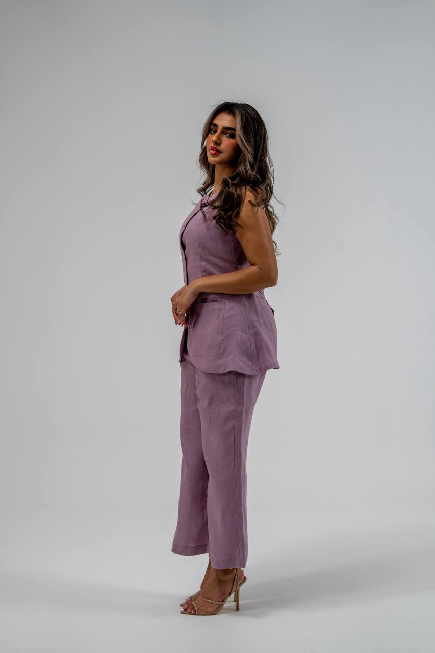 Vest and pants set, linen in purple