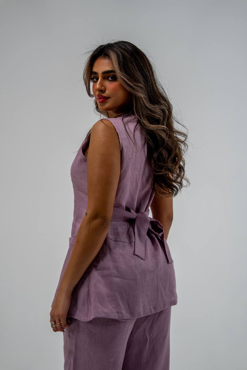 Vest and pants set, linen in purple
