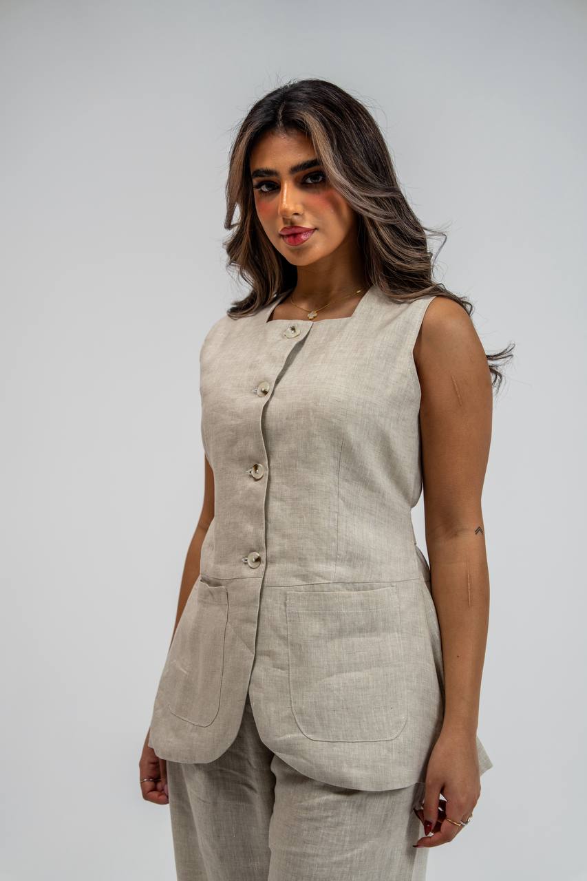 Vest and trousers set, beige linen