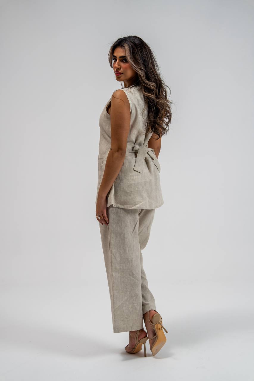 Vest and trousers set, beige linen