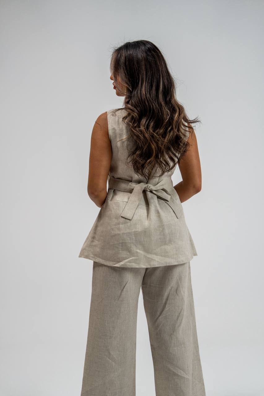 Vest and trousers set, beige linen