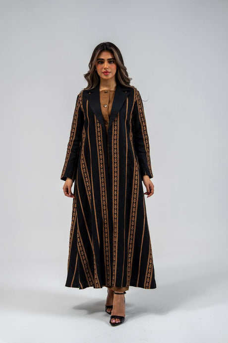Linen abaya in black with embroidery