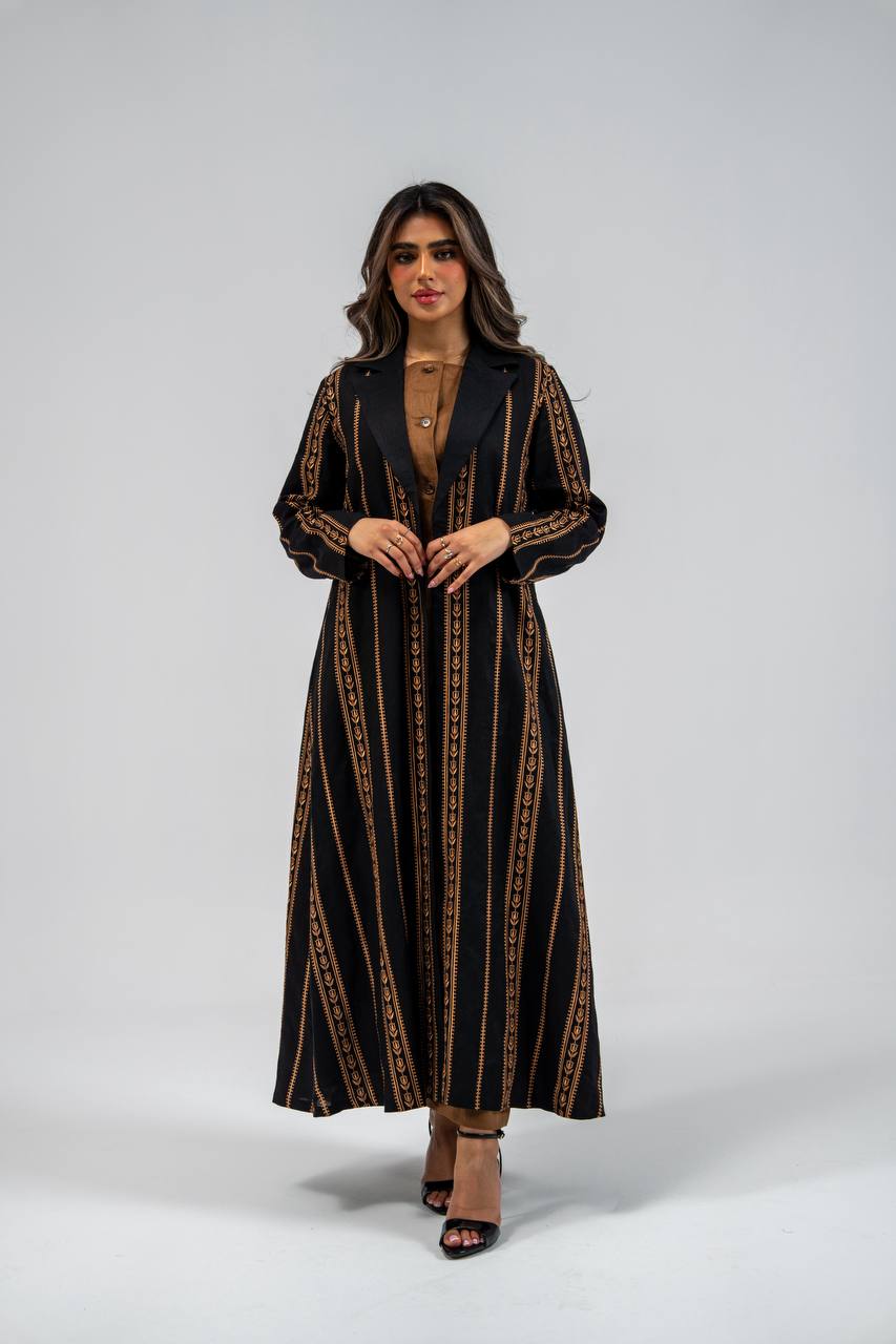 Linen abaya in black with embroidery