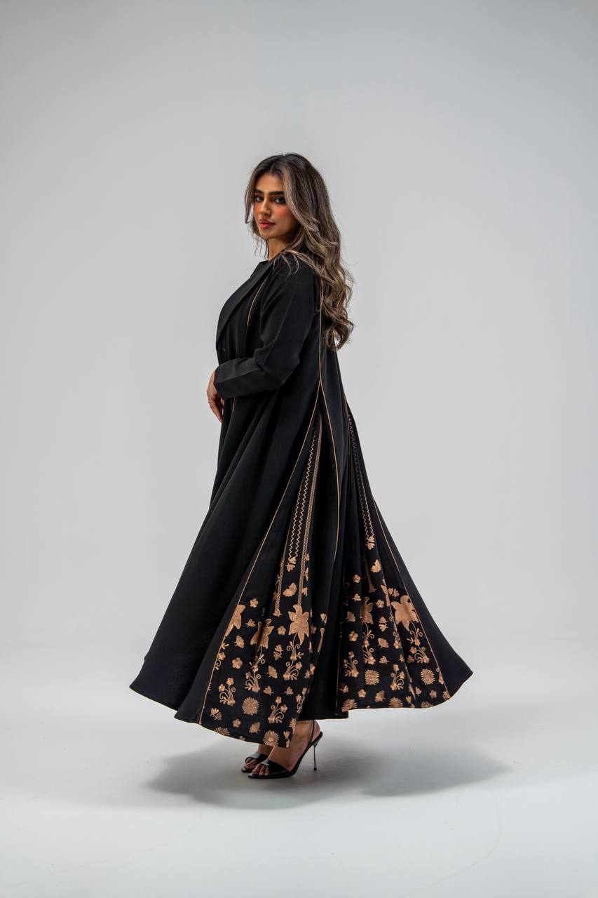Black crepe abaya with embroidery
