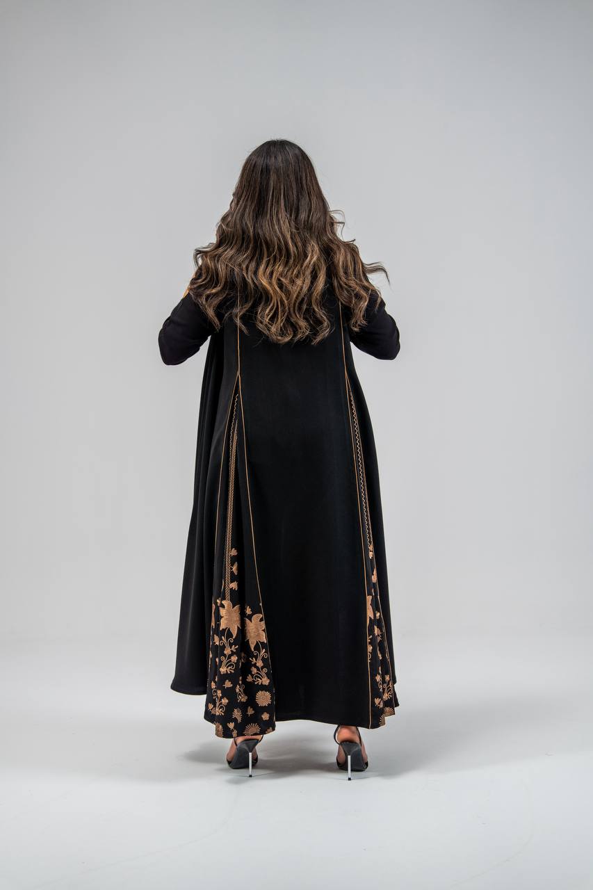 Black crepe abaya with embroidery