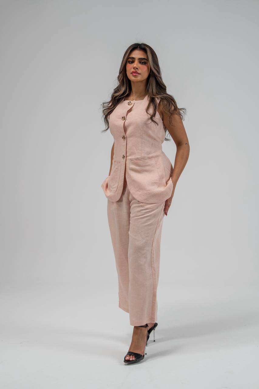Vest and pants set, light pink linen