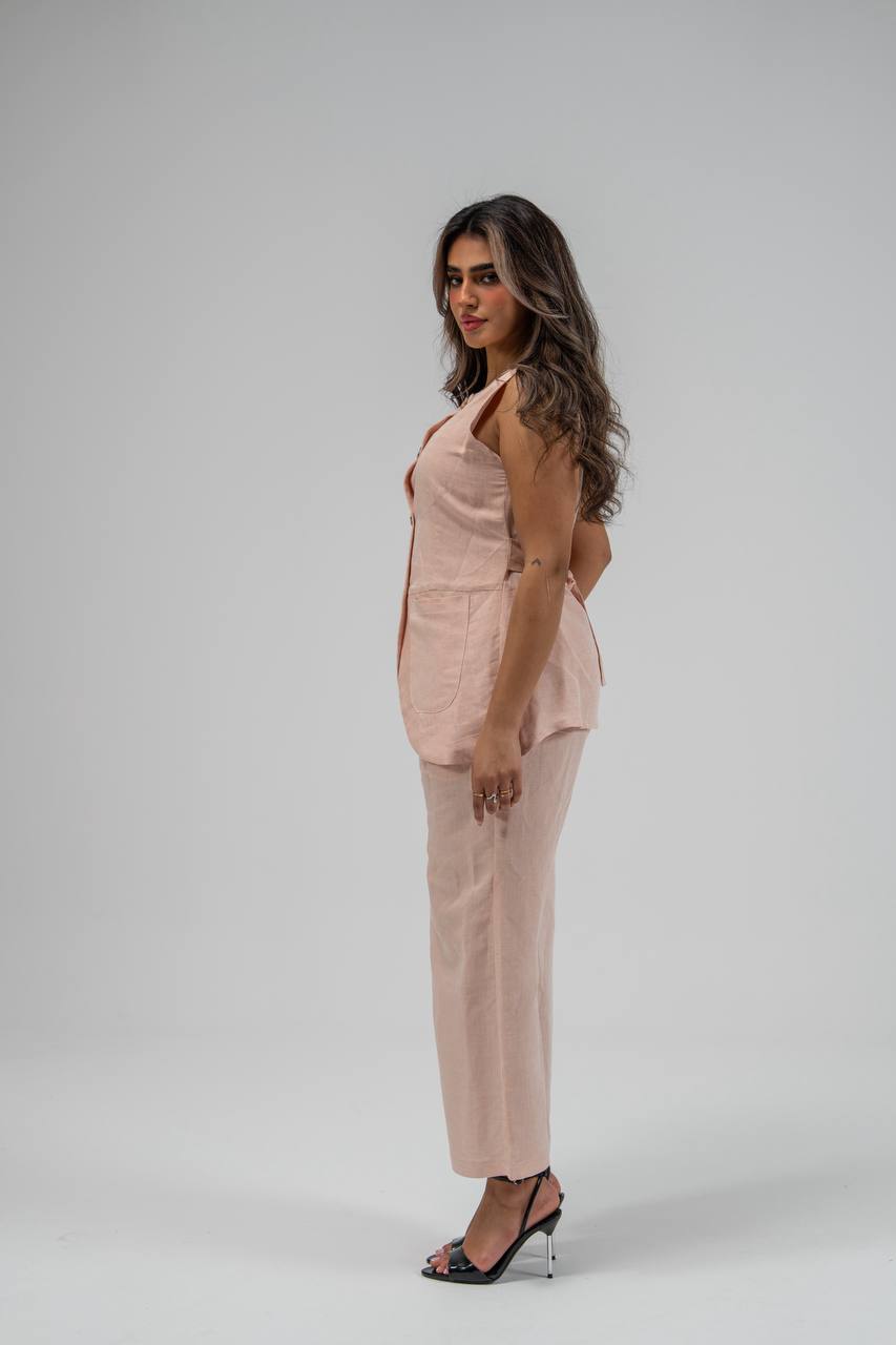 Vest and pants set, light pink linen
