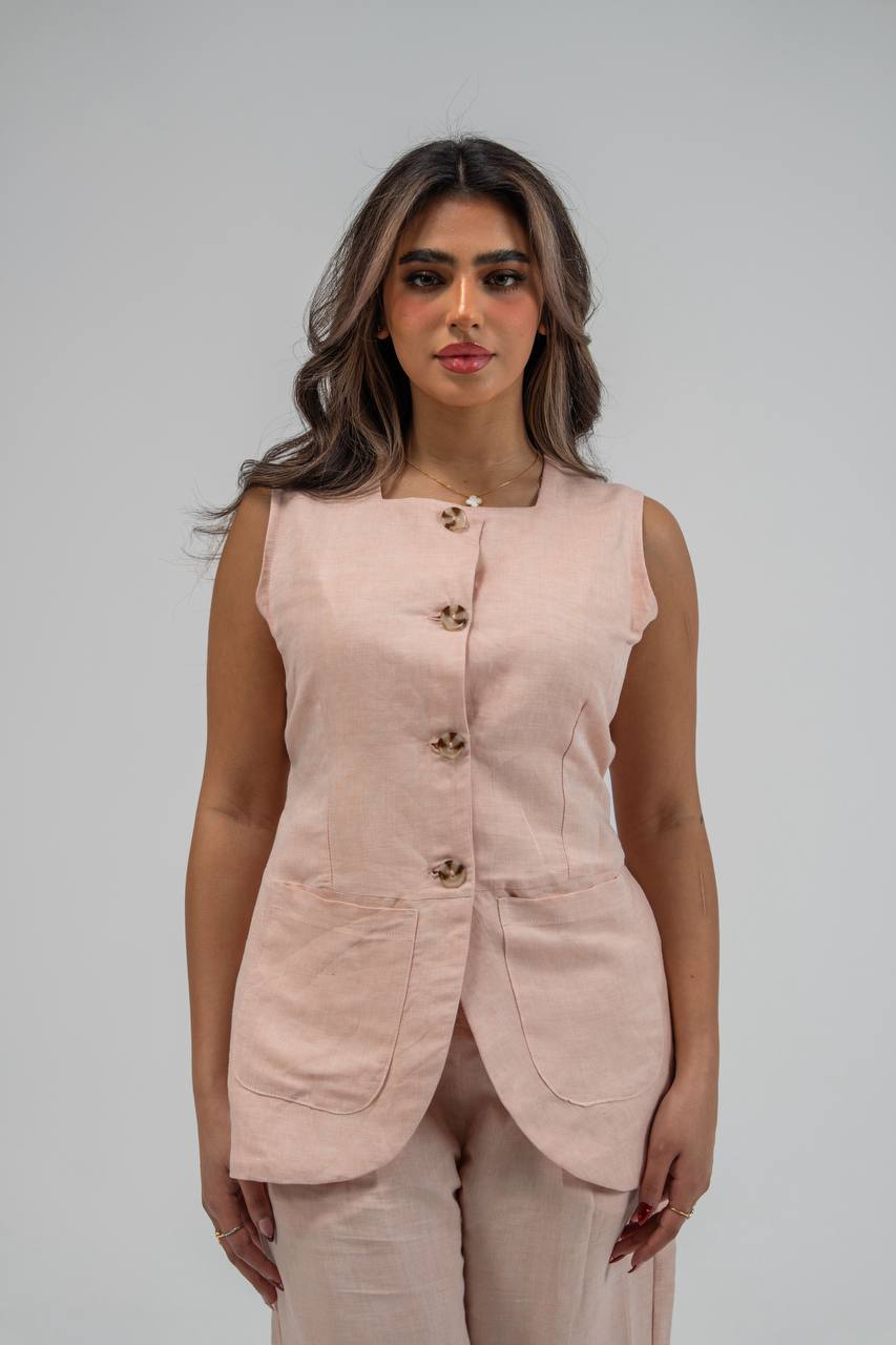 Vest and pants set, light pink linen