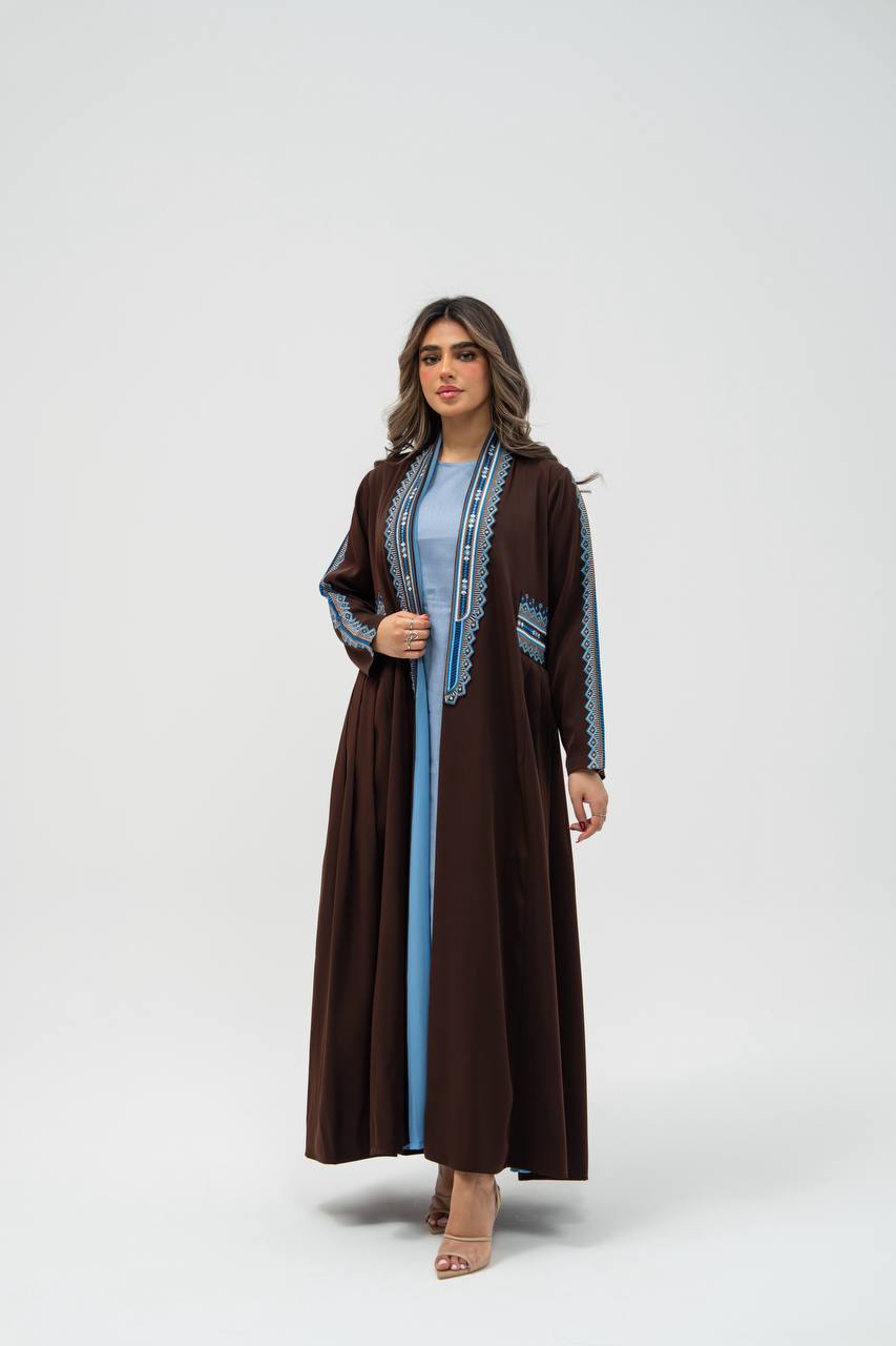 Brown crepe fabric abaya with embroidery