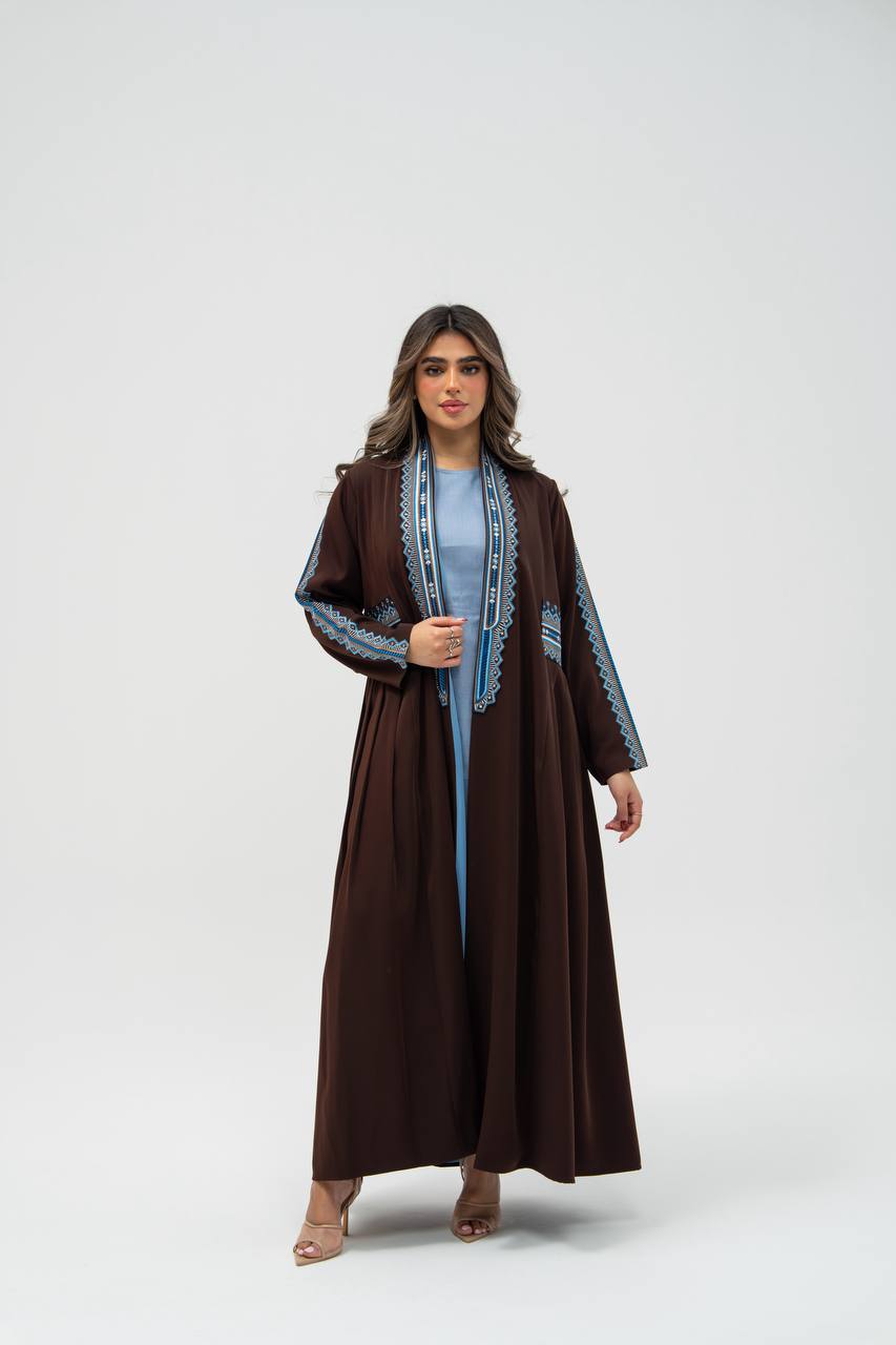 Brown crepe fabric abaya with embroidery