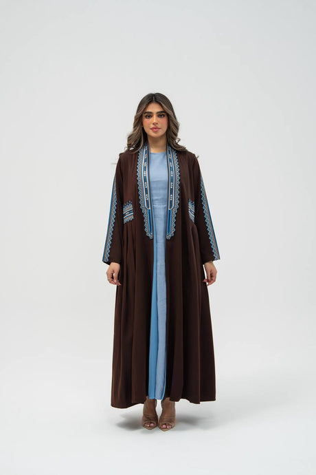 Brown crepe fabric abaya with embroidery