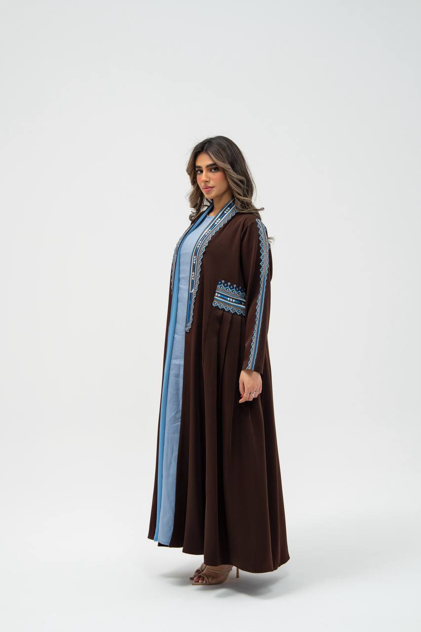 Brown crepe fabric abaya with embroidery