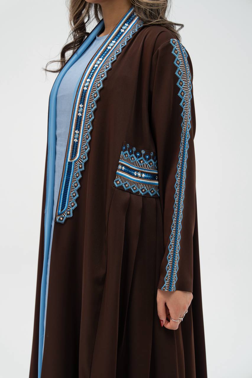 Brown crepe fabric abaya with embroidery