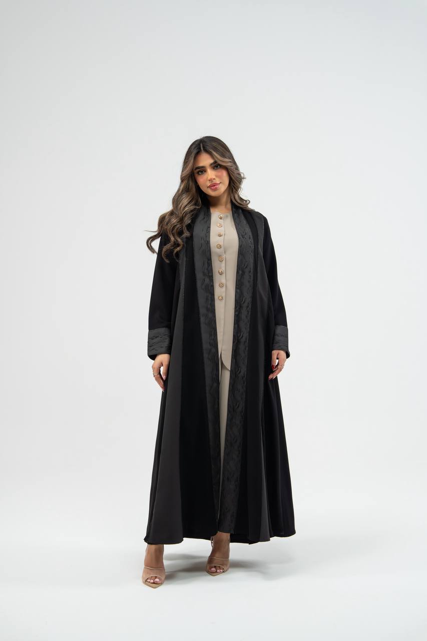 Black crepe fabric abaya with jacquard