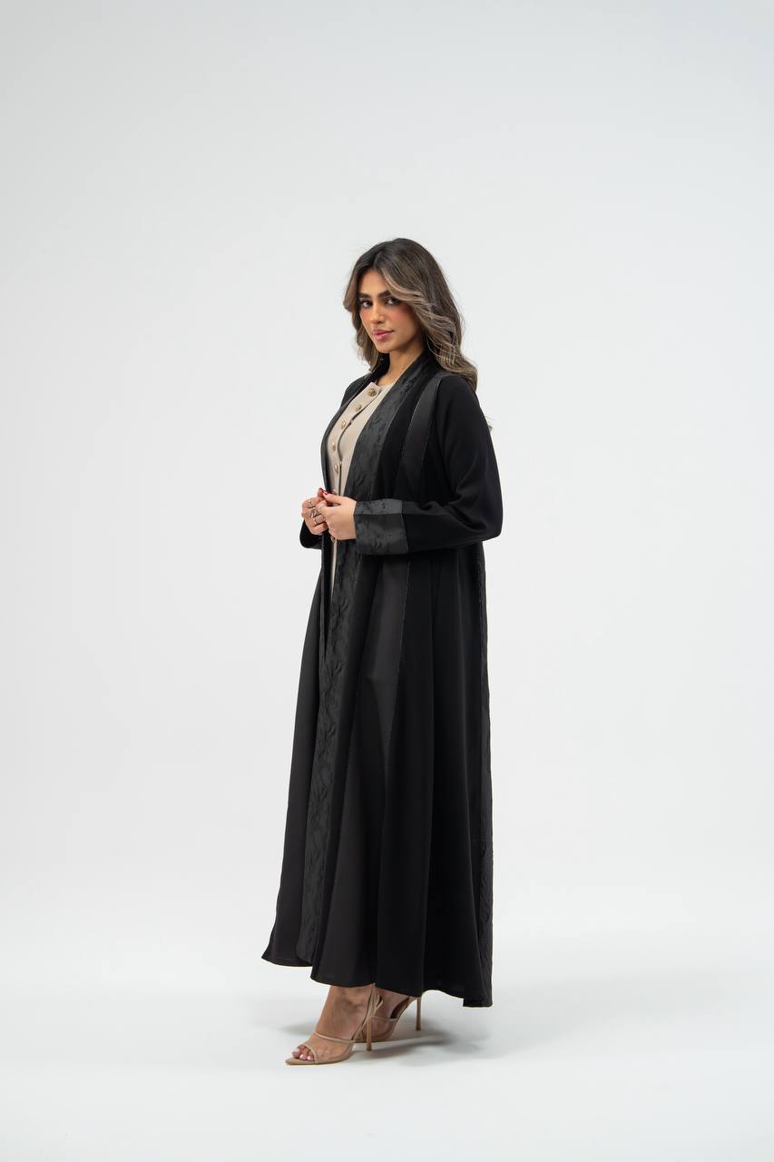 Black crepe fabric abaya with jacquard