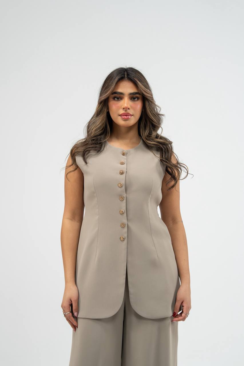 Vest and trousers set, crepe in beige