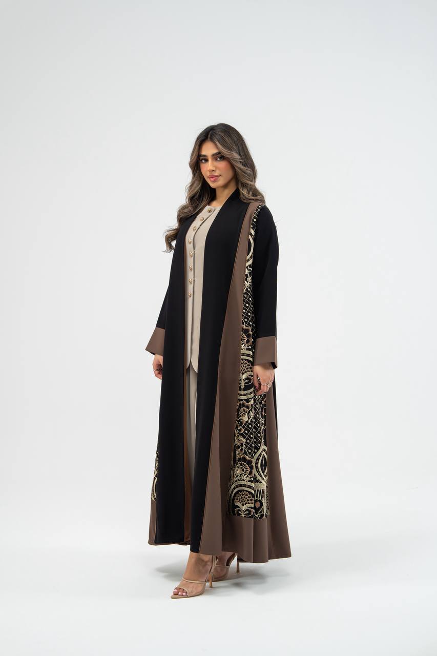 Black crepe abaya with embroidery