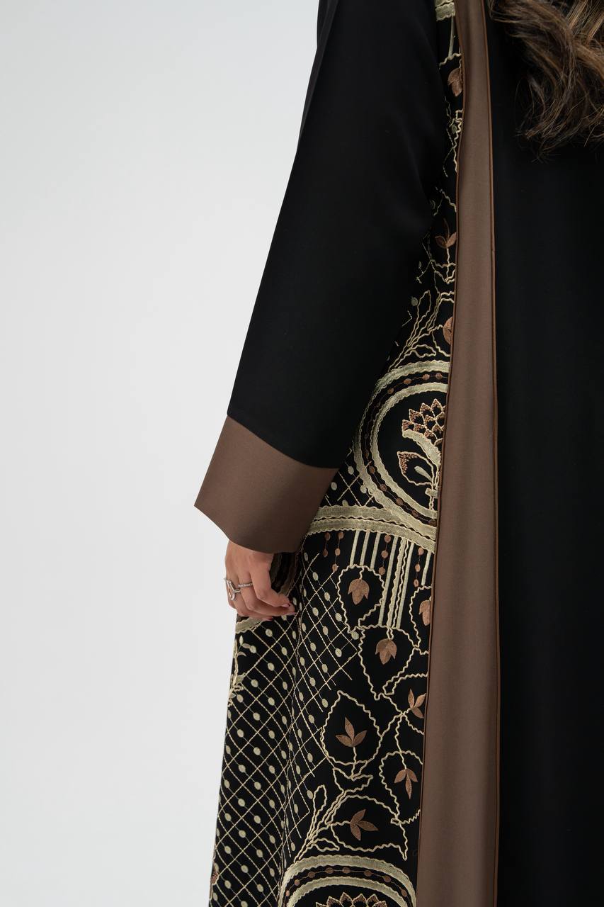 Black crepe abaya with embroidery