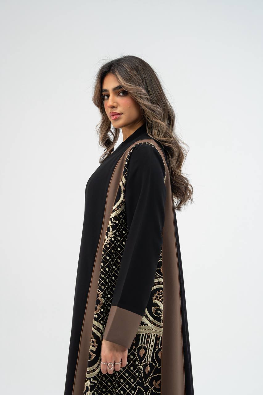 Black crepe abaya with embroidery