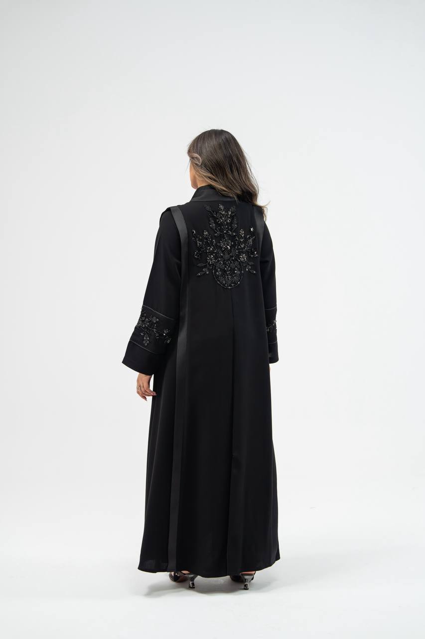 Black crepe fabric abaya with satin