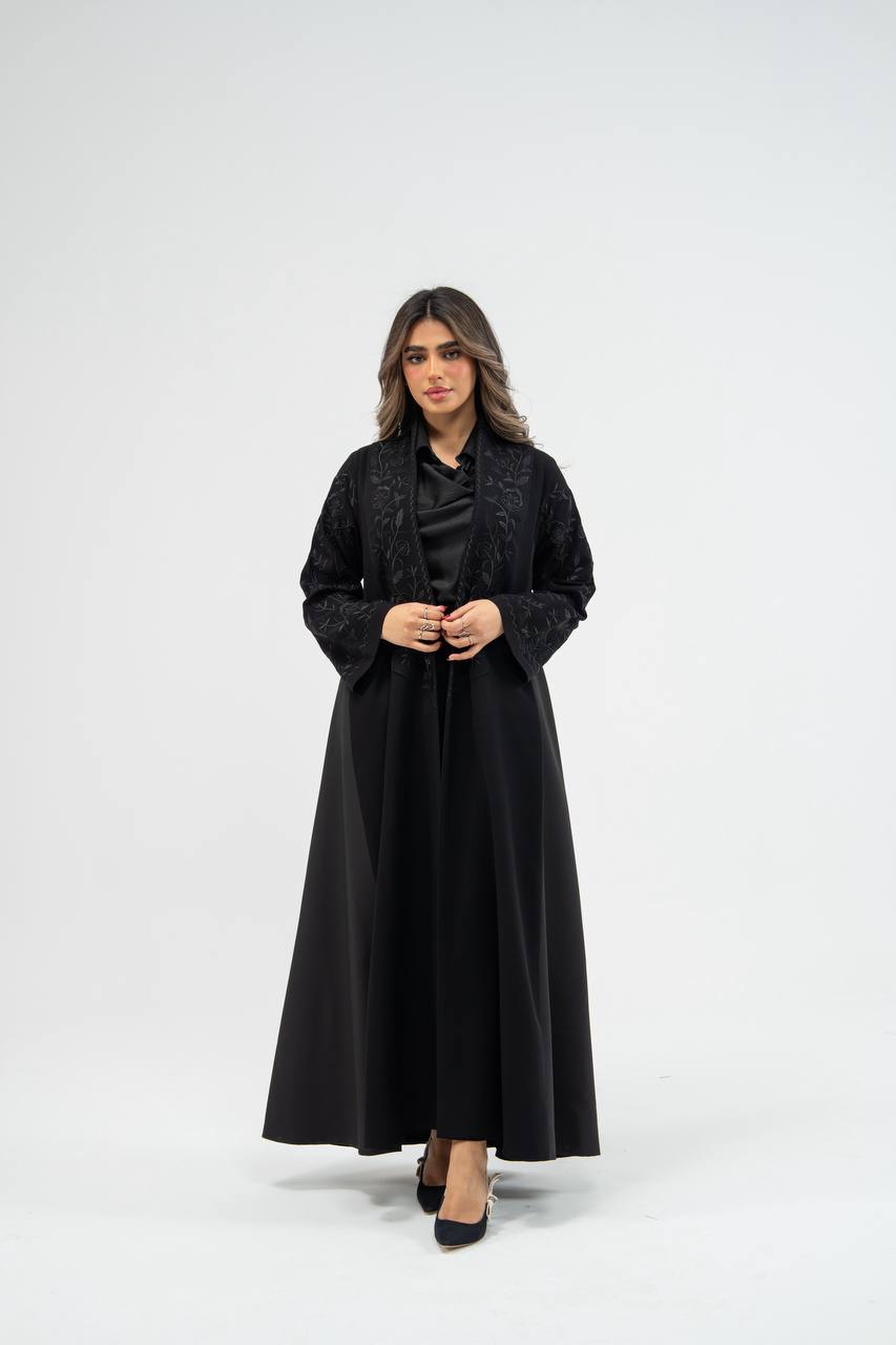 Black crepe abaya with embroidery