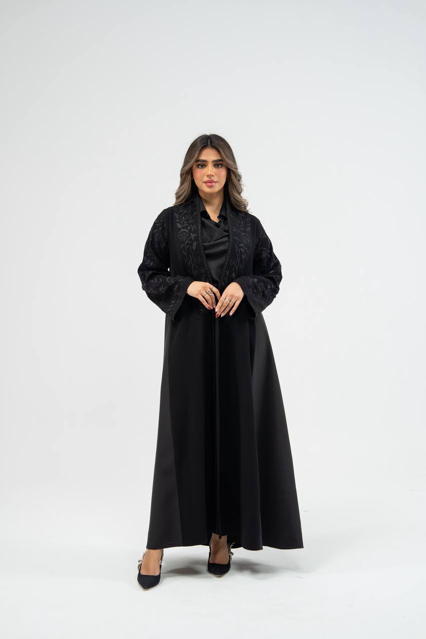 Black crepe abaya with embroidery