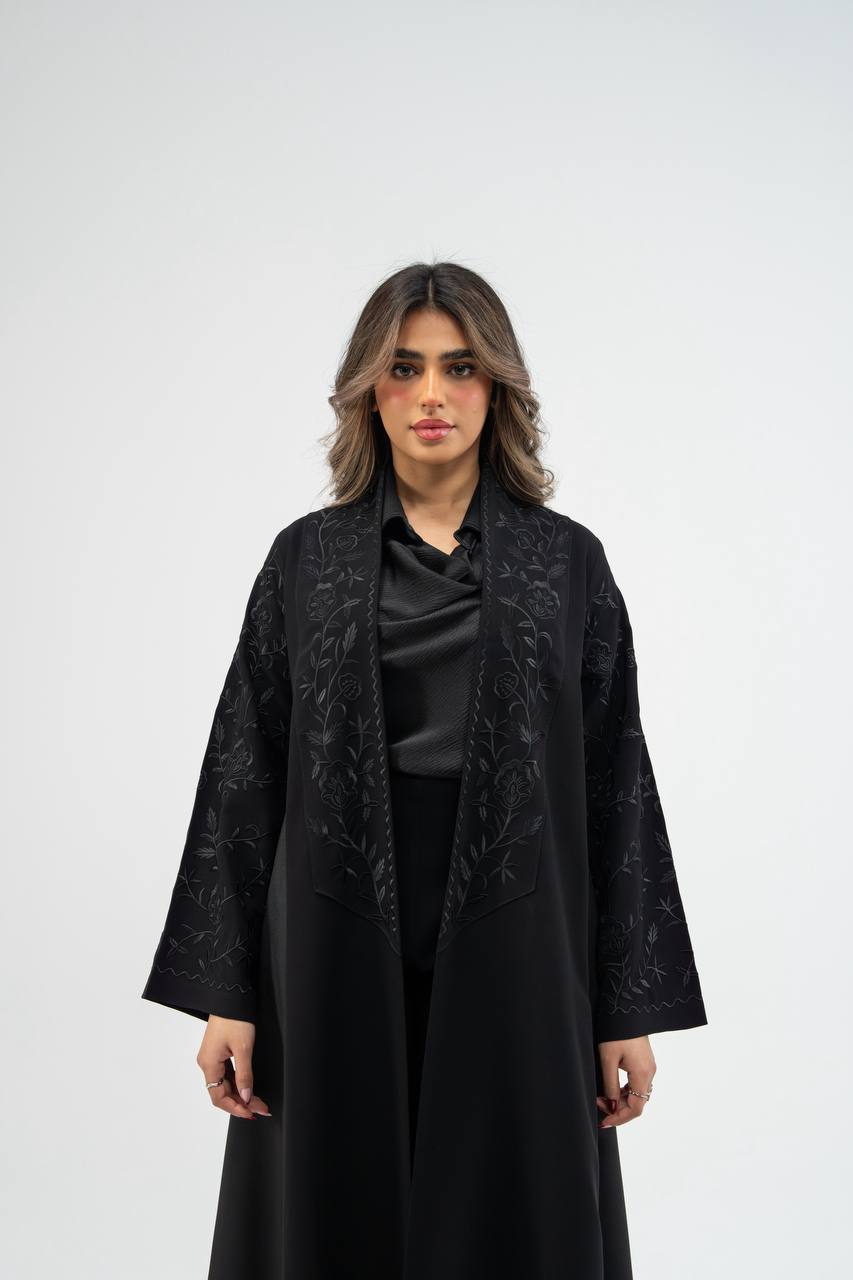 Black crepe abaya with embroidery