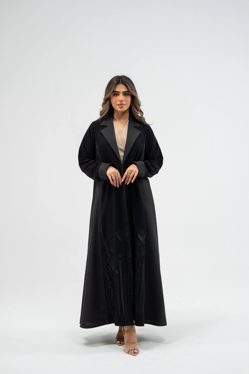 Black crepe abaya with embroidery