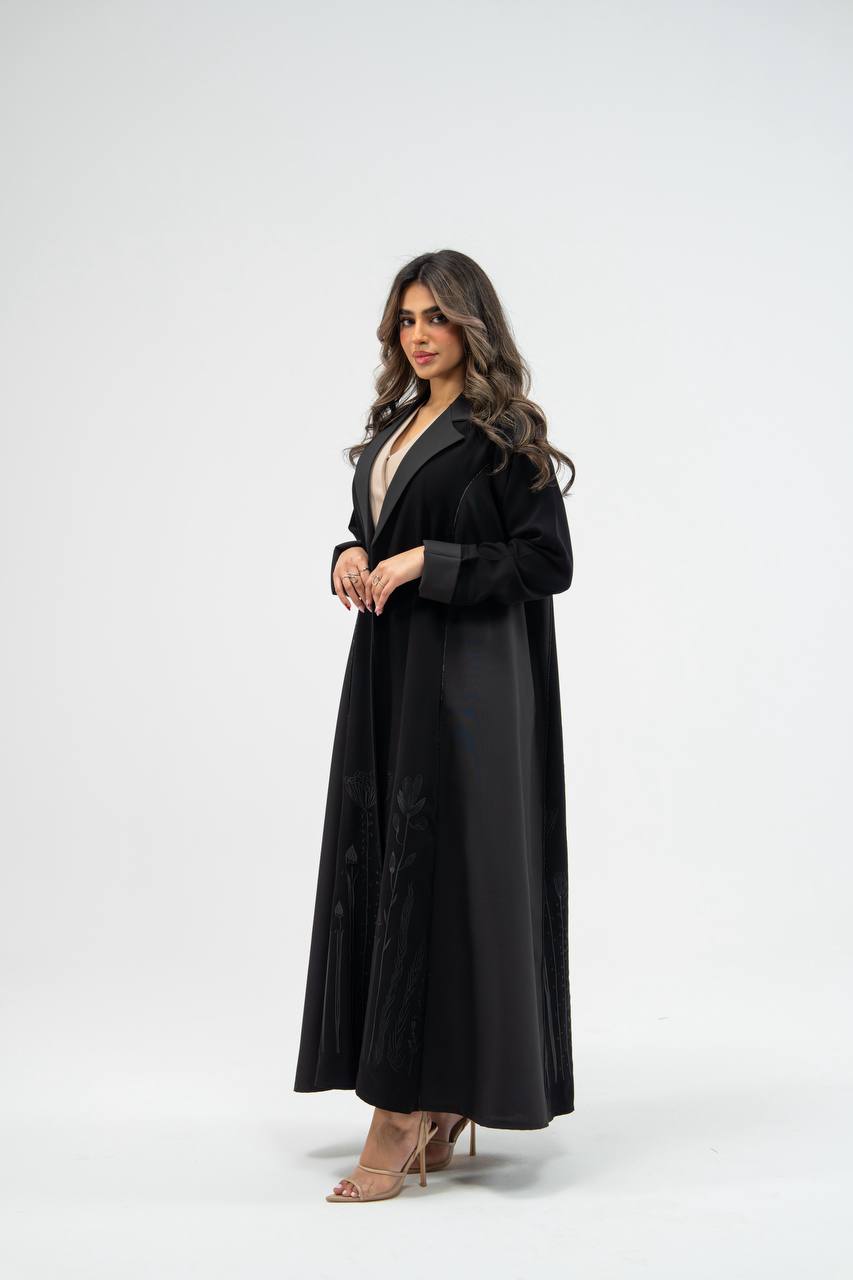 Black crepe abaya with embroidery
