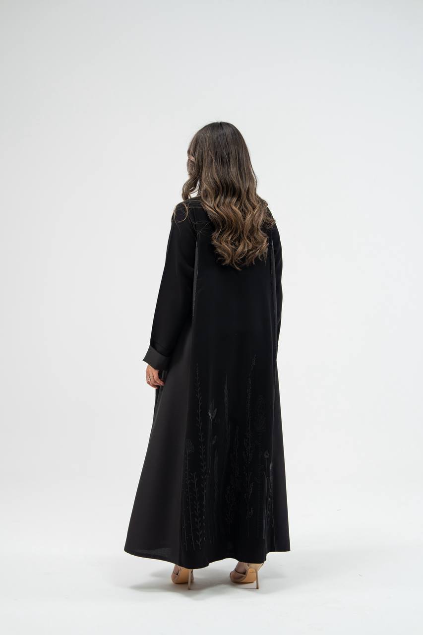 Black crepe abaya with embroidery