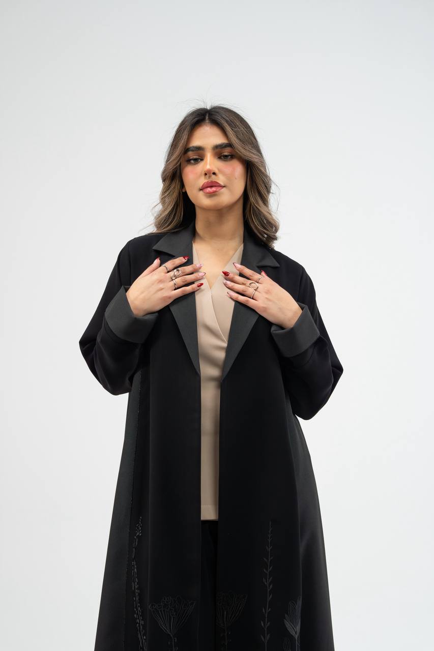 Black crepe abaya with embroidery