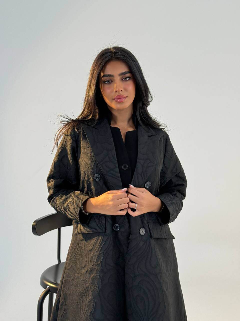 Black crepe jacquard blazer abaya