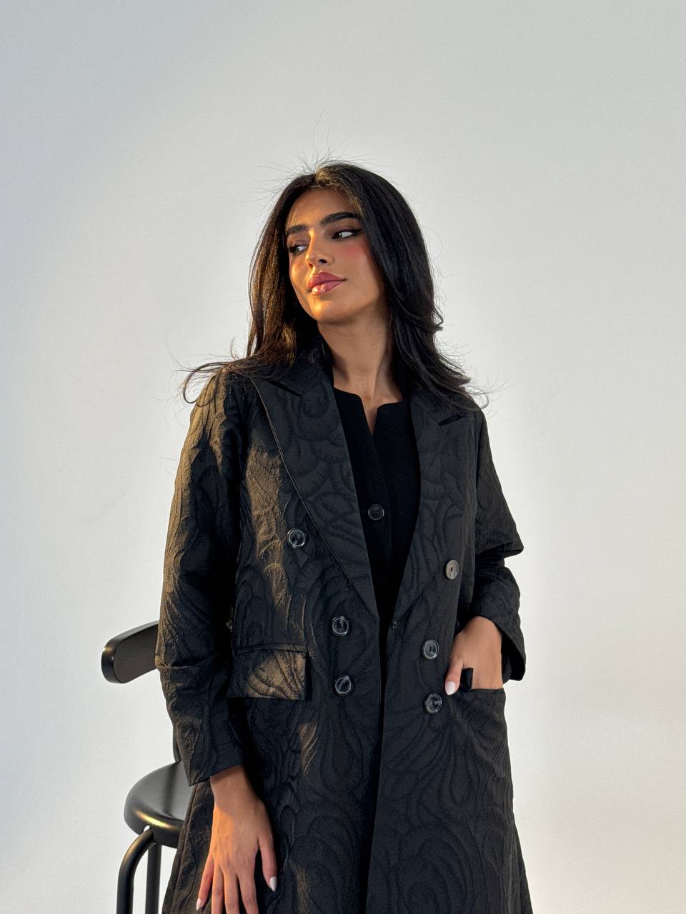 Black crepe jacquard blazer abaya